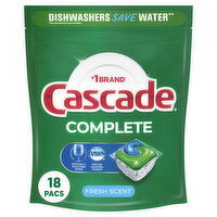 Cascade Complete Dishwasher Pods Detergent, Fresh - 18 Each