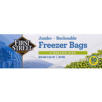 First Street Freezer Bags, Reclosable, Jumbo, 2 Gallon Size - 50 Each