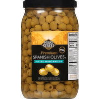 First Street Spanish Olives, Premium, Pitted Manzanilla - 36 Ounce