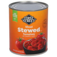 First Street Tomatoes, Stewed, Sliced - 28 Ounce