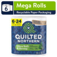 QUILTED NORTHERN Toilet Paper, Unscented, Mega Rolls, 2-Ply, 6 Each