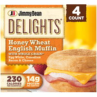 Jimmy Dean Delights Honey Wheat English Muffin Breakfast Sandwiches with Canadian Bacon, Egg White, and Cheese, Frozen