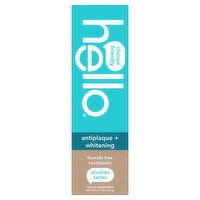Hello Flouride Free Toothpaste, Antiplaque + Whitening, Natural Peppermint - 4.7 Ounce