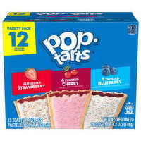 Pop-Tarts Toaster Pastries, Frosted Strawberry/Frosted Cherry/Frosted Blueberry, Variety Pack, 12 Each