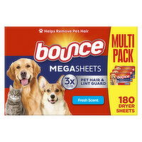 Bounce Pet Hair and Lint Guard Mega Dryer Sheets, Fresh Scent, 180 Count - 180 Each