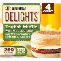 JIMMY DEAN DELIGHTS English Muffin Breakfast Sandwiches with Turkey Sausage, Egg White, and Cheese, Frozen - 20.4 Ounce