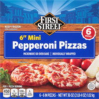 First Street Pizzas, Pepperoni, Mini, 6 Inch - 6 Each