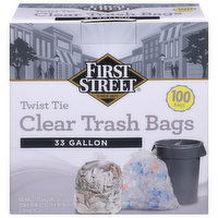 First Street Clear Trash Bags, Twist Tie, 33 Gallon - 100 Each