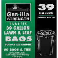 Grrilla Strength Bags, Lawn & Leaf, Plastic, 39 Gallon, 60 Each