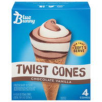 Blue Bunny Frozen Dairy Dessert, Chocolate Vanilla, Twist Cones, 4 Each