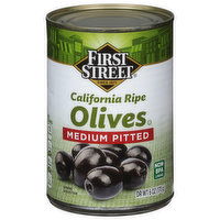 First Street Olives, California Ripe, Medium Pitted, 6 Ounce