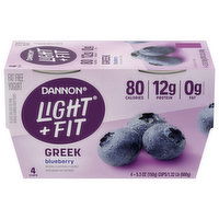 Dannon Yogurt, Fat Free, Greek, Blueberry, 4 Each