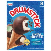 Drumstick Mint/Vanilla Fudge/Vanilla Frozen Dairy Dessert Cones - 8 Each