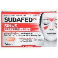 Sudafed PE Sinus Pressure + Pain, Non-Drowsy, Maximum Strength, Tablets, 24 Each