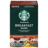 Starbucks Coffee, Ground, Medium Roast, Breakfast Blend, K-Cup Pods - 10 Each