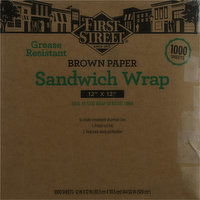 First Street Sandwich Wrap, Brown Paper, Grease Resistant, 1000 Each