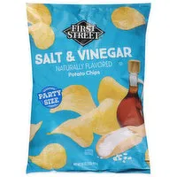 First Street Potato Chips, Salt & Vinegar, Party Size - 16 Ounce