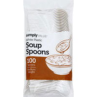 Simply Value Soup Spoons, White, Plastic, Medium Weight, 100 Each