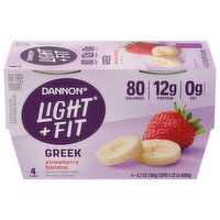 Dannon Yogurt, Fat Free, Greek, Strawberry Banana, 4 Each