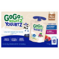 GoGo Squeez Yogurtz, Low Fat, Blueberry/Berry, On The Go, Variety Pack, 10 Each