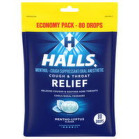 Halls Cough & Throat Relief, Mentho-Lyptus Flavor, Drops, Economy Pack - 80 Each