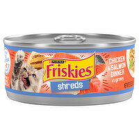 Friskies Cat Food, Chicken & Salmon Dinner in Gravy, Shreds - 5.5 Ounce