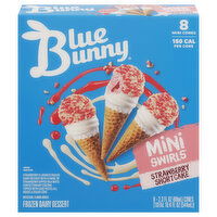 Blue Bunny Frozen Dairy Dessert, Strawberry Shortcake, Mini Cones, 8 Each