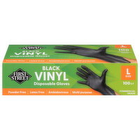 First Street Black Vinyl L Size Disposable Gloves - 100 Each