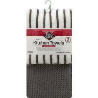 FIRST STREET Kitchen Towels, Grey, Microfiber - 3 Each