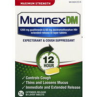 Mucinex Expectorant & Cough Suppressant, 12 Hour, Maximum Strength, Extended-Release Bi-Layer Tablets - 14 Each