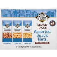 First Street Snack Nuts, Roasted & Salted, Assorted, Snack Packs, 24 Each