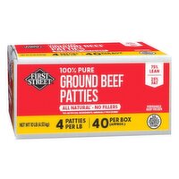 First Street Ground Beef Patties, 100% Pure, 75%/25% - 160 Ounce