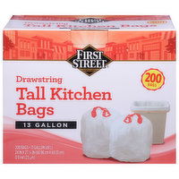 First Street Tall Kitchen Bags, Drawstring, 13 Gallon - 200 Each