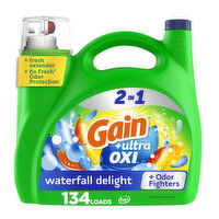 Gain Ultra Oxi Liquid Laundry Detergent, Waterfall Delight Scent, 134 Loads - 194 Fluid ounce