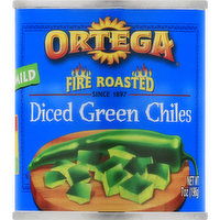 Ortega Green Chiles, Fire Roasted, Mild, Diced, 7 Ounce