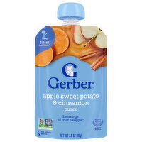 Gerber Puree, Apple Sweet Potato & Cinnamon, Sitter 2nd Foods - 3.5 Ounce