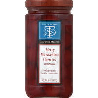 Tillen Farms Cherries, Merry Maraschino, Pitted & Stem-On - 13.5 Ounce