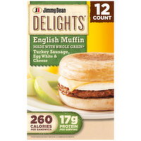 Jimmy Dean Delights English Muffin Breakfast Sandwiches with Turkey Sausage, Egg White, and Cheese, Frozen - 12 Each