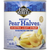 First Street Pear Halves, in Extra Light Syrup, Bartlett, 105 Ounce