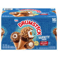 Drumstick Frozen Dairy Dessert Cones, Vanilla Fudge/Vanilla Caramel/Vanilla, Variety Pack, 16 Each