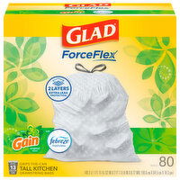 Glad Bags, Drawstring, Kitchen, Gain Original Scent with Febreze Freshness, 13 Gallon, Tall, 80 Each