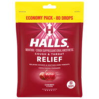 Halls Cough & Throat Relief, Cherry Flavor, Drops, Economy Pack - 80 Each