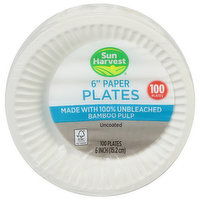 Sun Harvest Paper Plates, 6 Inches, Uncoated, 100 Each