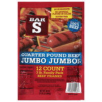 Bar S Beef Franks, Quarter Pound Beef, Jumbo Jumbos, Family Pack, 12 Each