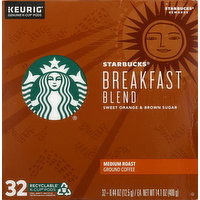 Starbucks Coffee, Ground, Medium Roast, Breakfast Blend, K-Cup Pods