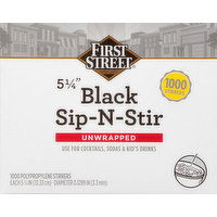 First Street Stirrers, Black, Sip-N-Stir, Unwrapped, 5-1/4 Inch, 1000 Each