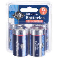 First Street Batteries, Alkaline, D, 1.5V, 4 Pack, 4 Each