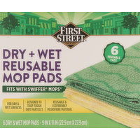 First Street Mop Pads, Reusable, Dry + Wet - 6 Each