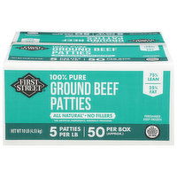 First Street Patties, Ground Beef, 100% Pure, 75%/25%, 160 Ounce