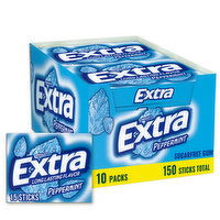 Extra EXTRA Gum Peppermint Sugar Free Chewing Gum, 10 Ct, 15 Stick Pack - 150 Each